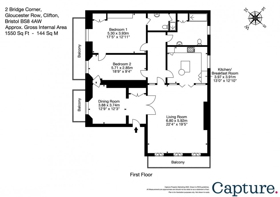 Floorplan for Gloucester Row, Clifton, Bristol, BS8