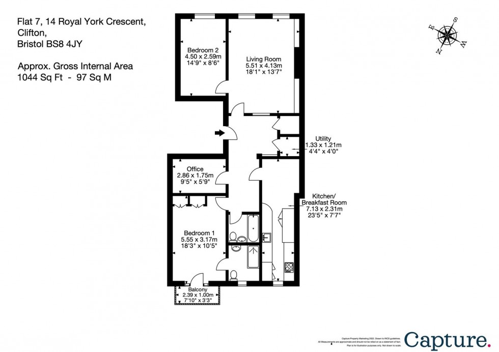 Floorplan for Royal York Crescent, Clifton, Bristol, BS8