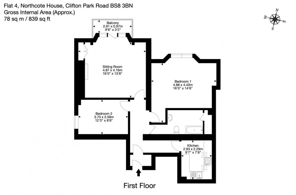 Floorplan for Clifton Park, Clifton, Bristol, BS8