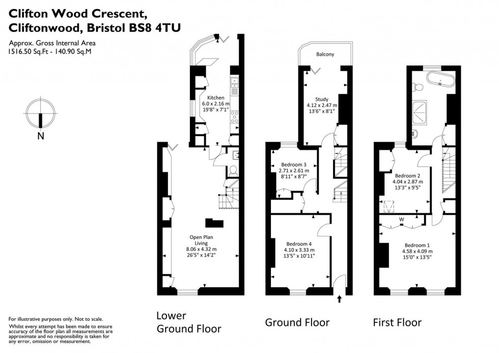 Floorplan for Clifton Wood Crescent, Clifton Wood, Bristol, BS8